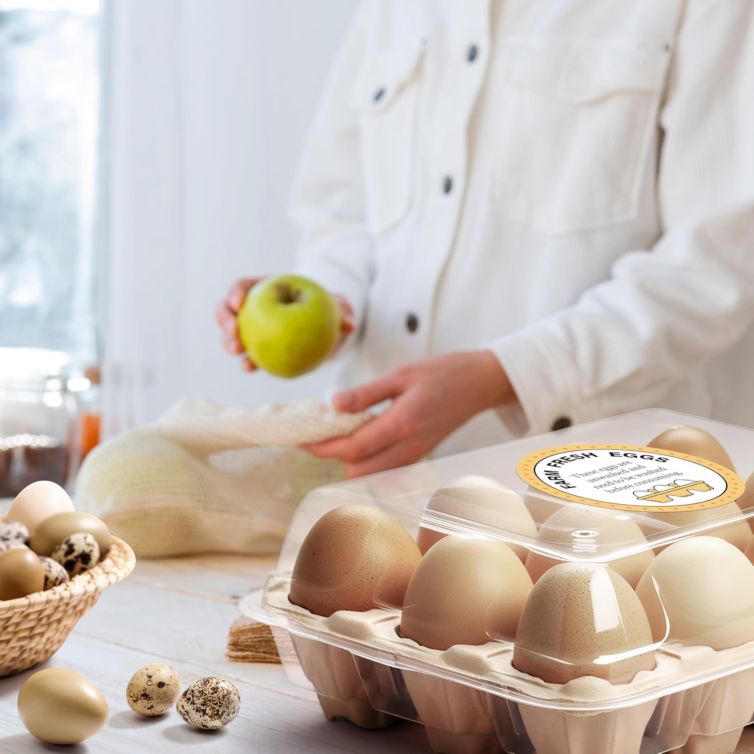 1000PCS Farm Fresh Eggs Stickers, 2 Inch Round Egg Carton Labels, Self Adhesive Unwashed Eggs Handling Label, Packaging Sticker for Chicken, Quail - Image 7