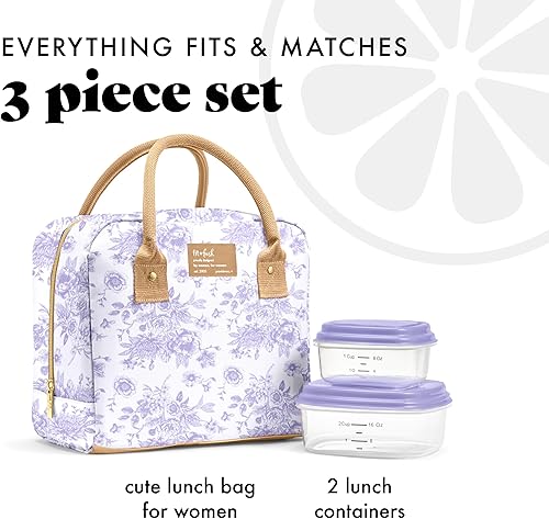 Miniatura 2 de Fit & Fresh Bloomington - Lonchera grande térmica para el trabajo, con contenedores, resistente a las manchas, con cierre, estampado floral color