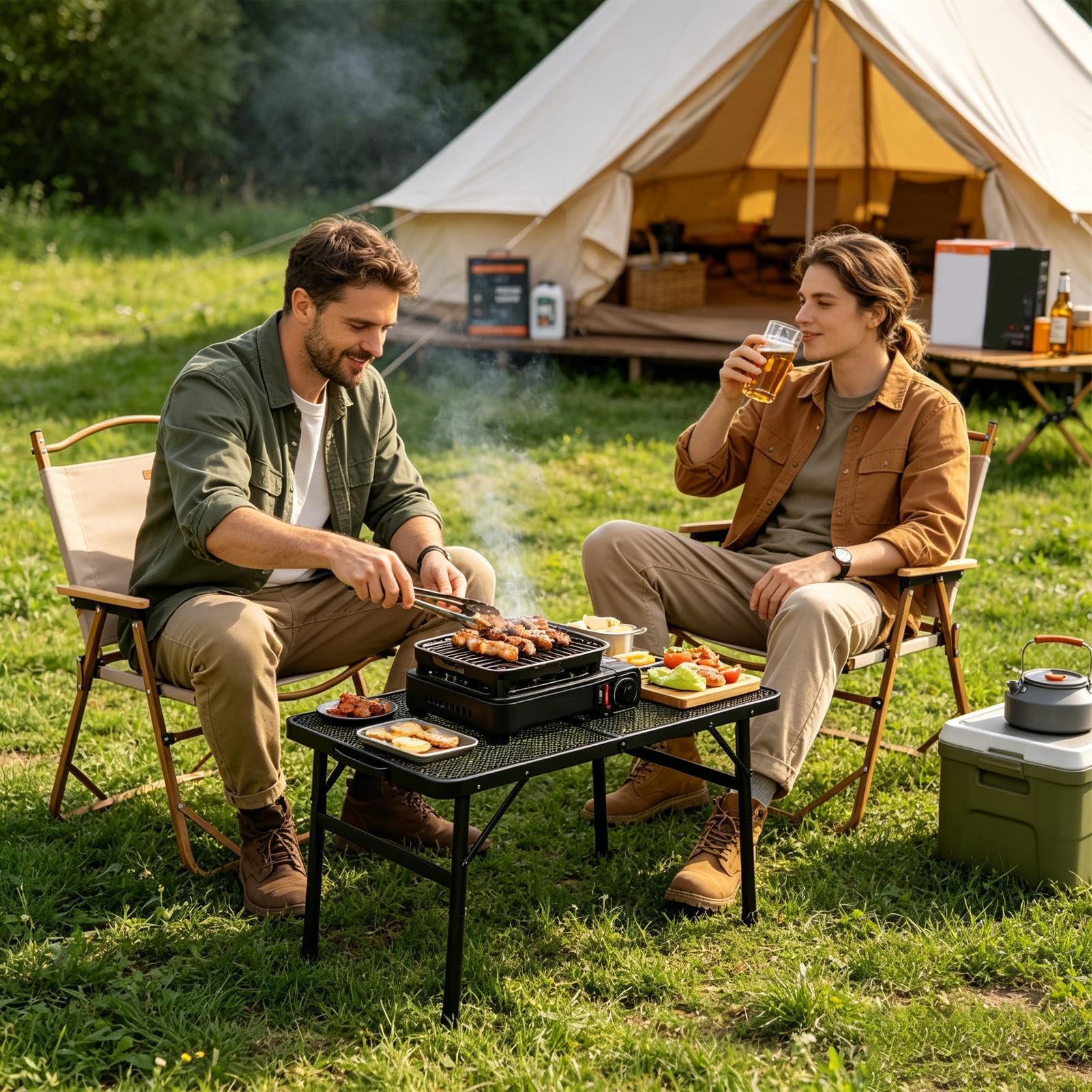 Tavolo da griglia Mobile portatile a rete con altezza regolabile | Tavolo Pieghevole da Esterno con Maniglia per barbecue, picnic, escursioni, spiaggia, giardino, terrazza