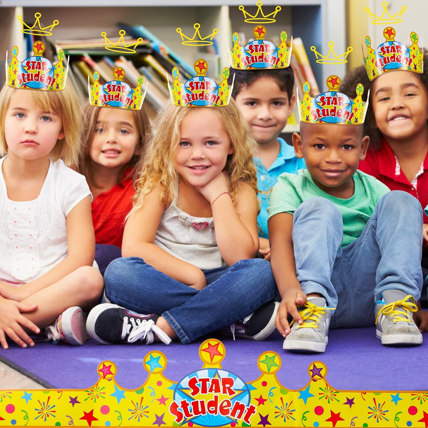 Gersoniel Star Student Crowns Star of The Week Crowns Classroom Rewards for Kindergarten Student Incentives Prizes, 23.6 x 4 Inch(30 Pieces)