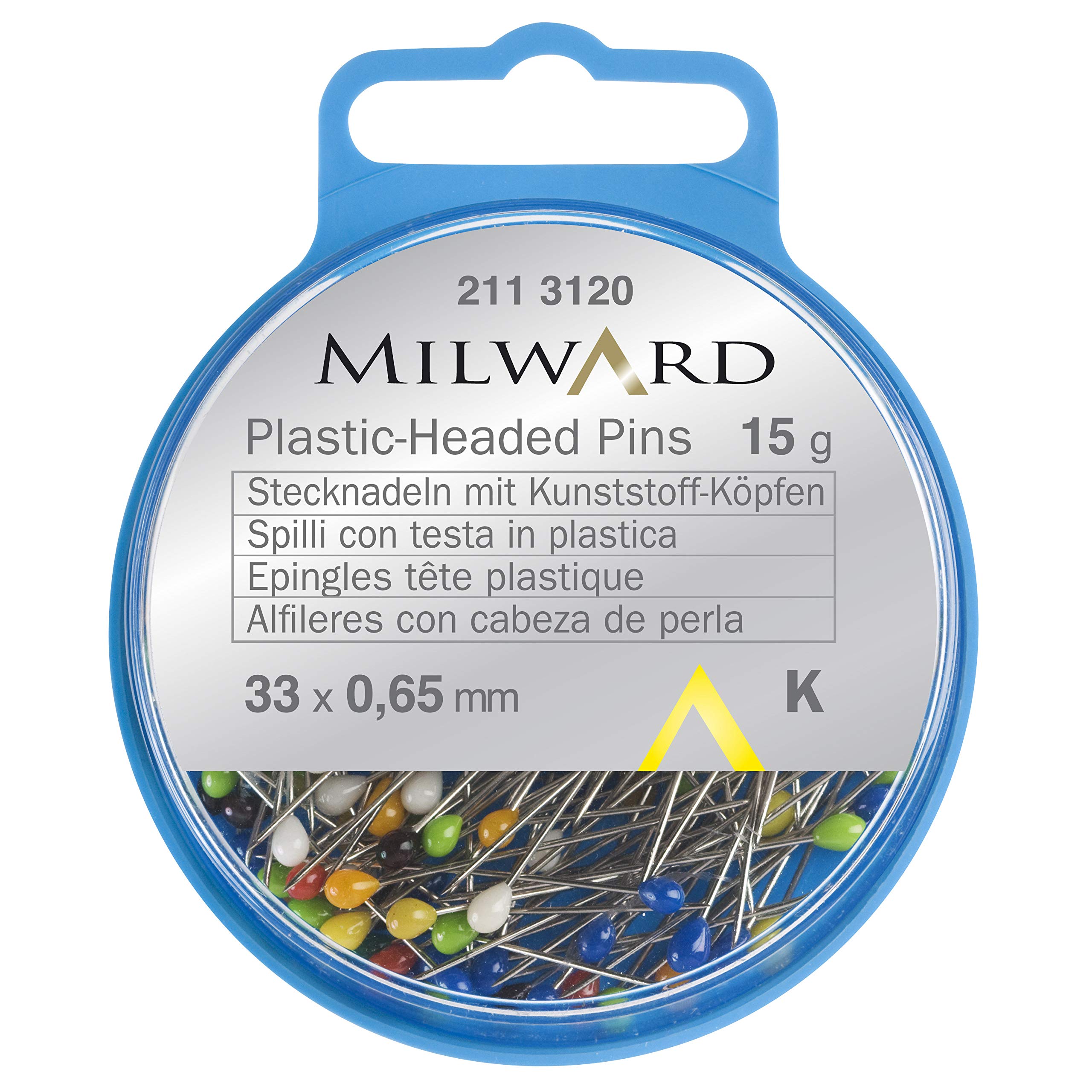MILWARD Straight Sewing Pins, Plastic Headed, Silver/Neon, 33mm, 15g