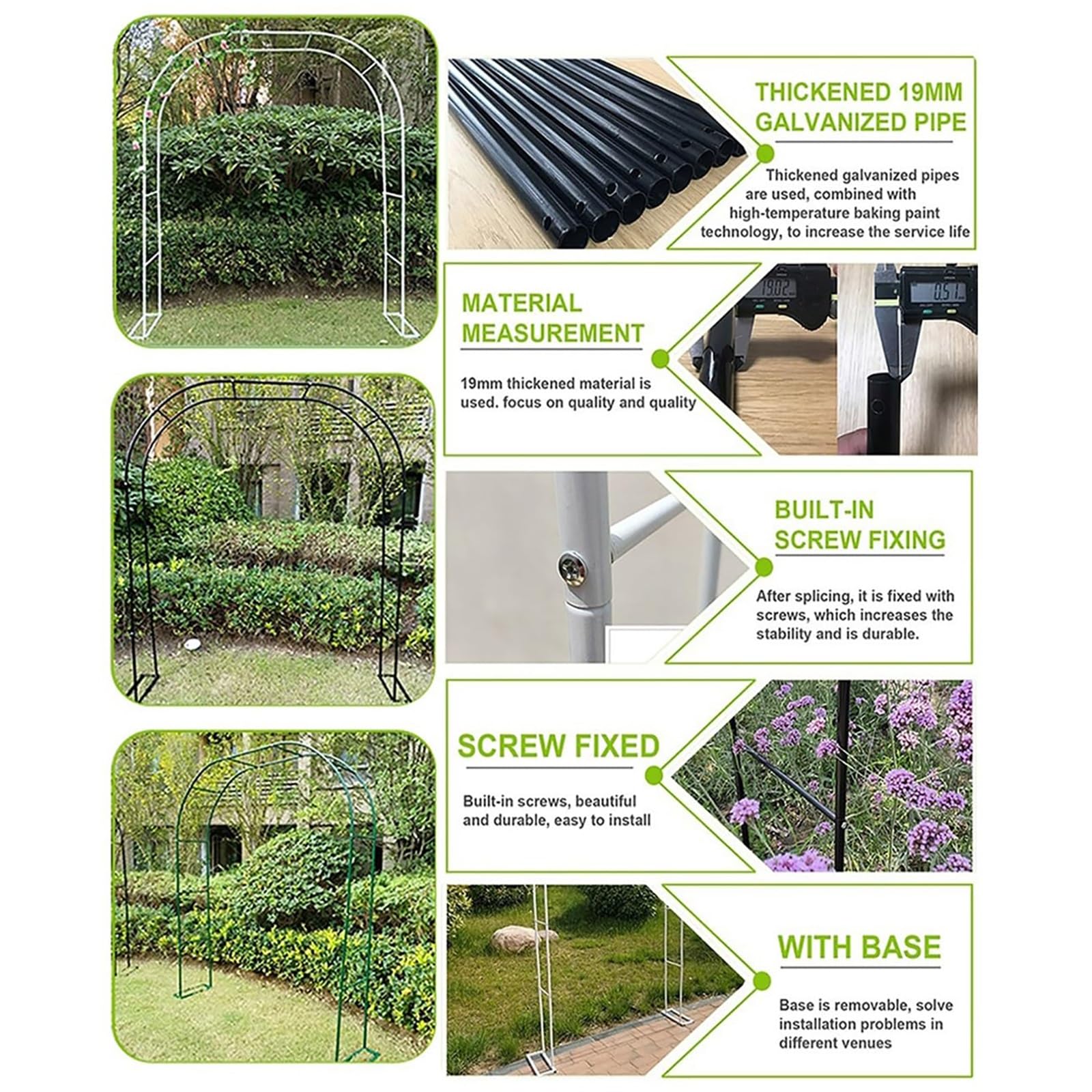 Arco da Giardino in Metallo, Pergolato Grande per Piante Rampicanti, Arco per Matrimonio, Eventi e Decorazione Cortile, Antiruggine(Bianco,W120xH220cm)