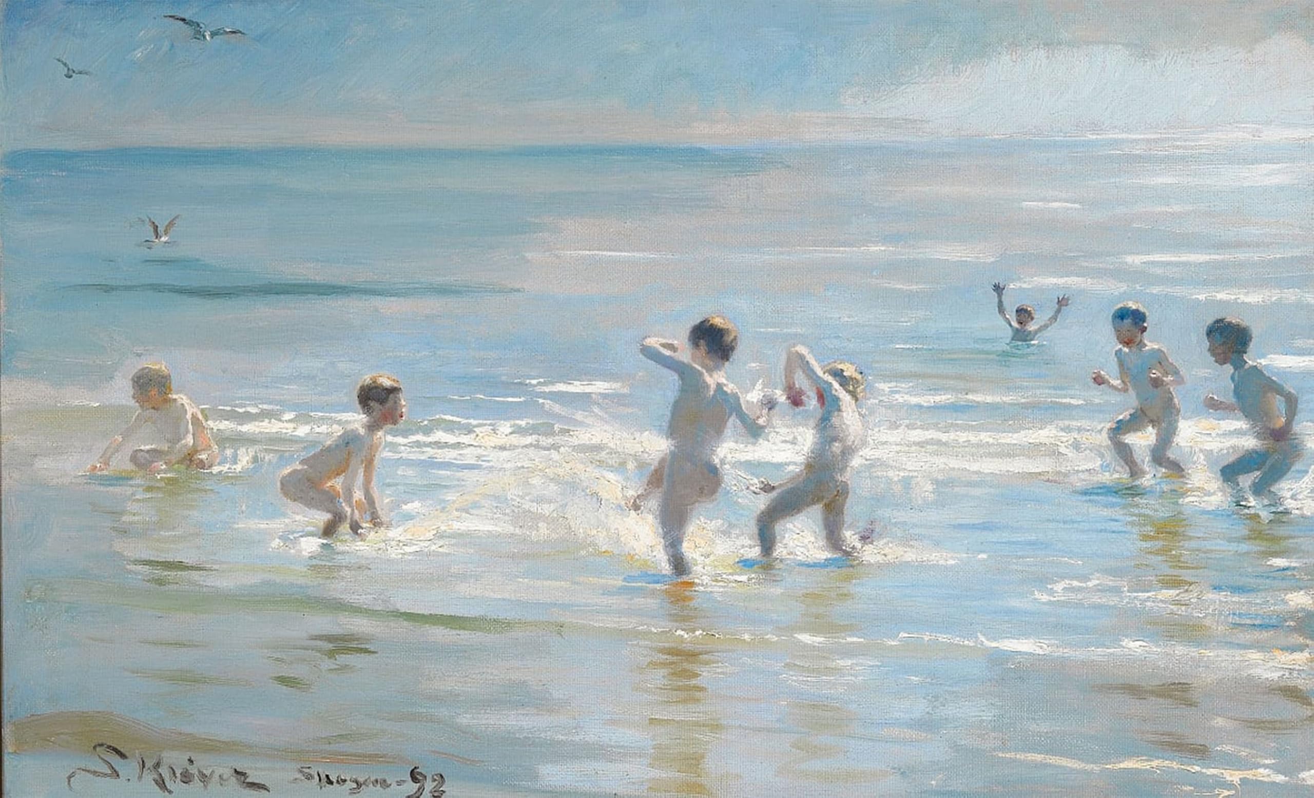 POSTERIIk Famous Modern Artwork Art Mural A group of boys out in the solglitrende Water by Peder Severin Krøyer Oil Paintings Pictures for Home Decor 60x90cm