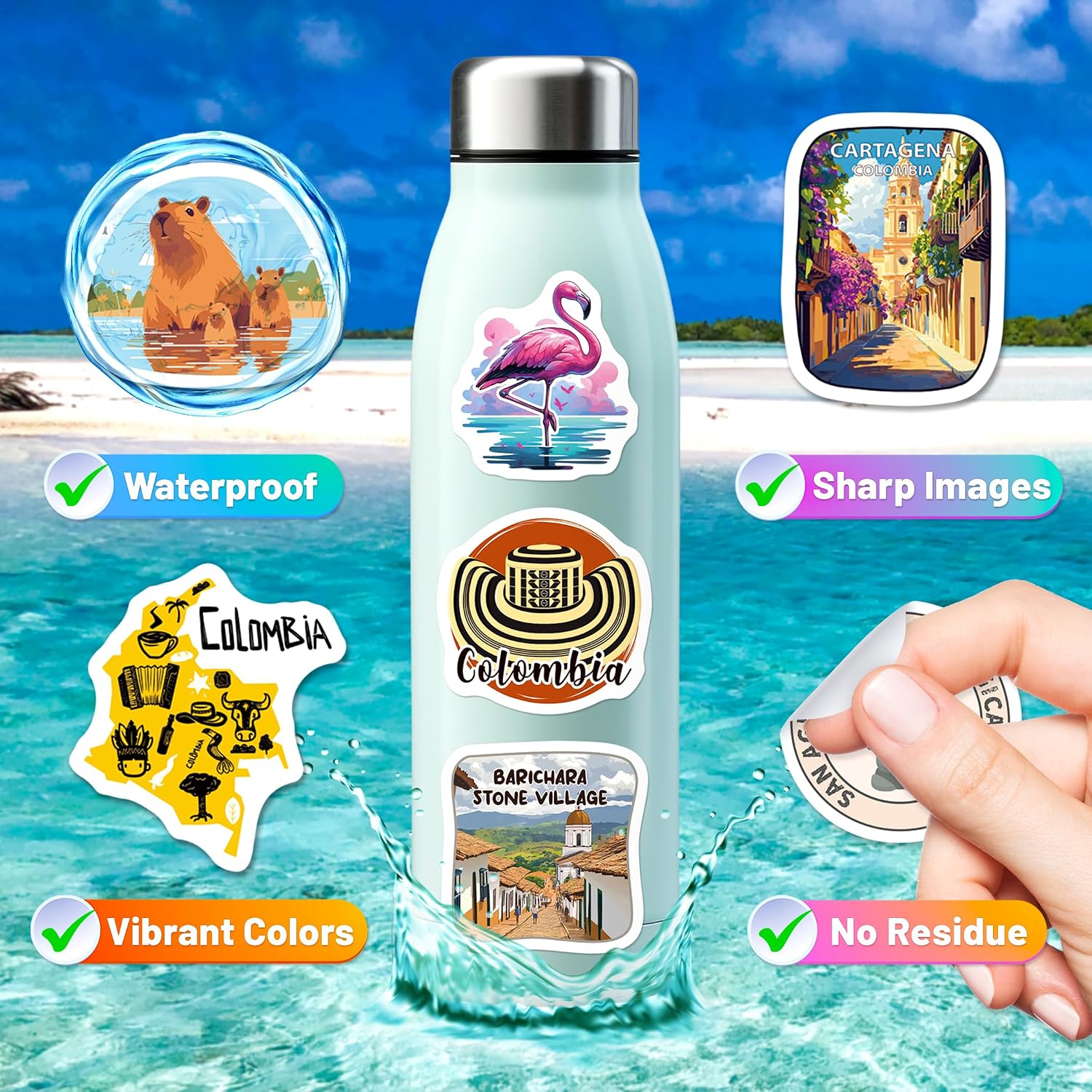200 PCS Colombia Travel Souvenirs Stickers Bulk