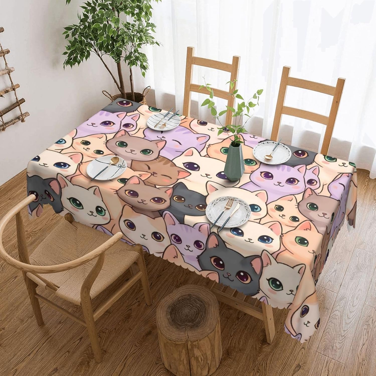 Cute Cats Tablecloth Pink Cat Rectangular Table Cloth Table Cover Reusable Tablecloths for Party Picnic Dinner Decor 54x72in