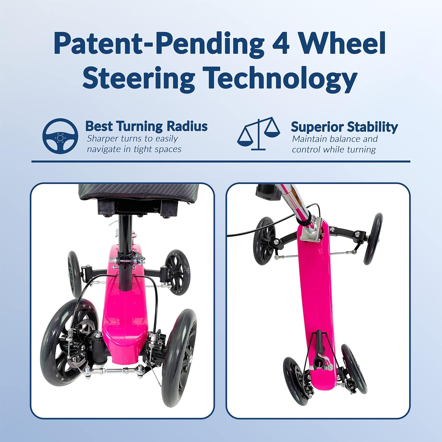 KneeRover Fusion Knee Scooter Patent Pending Crutch Alternative with 4 Wheel Steering (Hot Pink) : Health & Household