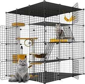 Gaiola grande para gatos, cercadinho para gatos para uso interno, faça você mesmo, caixa de metal removível para canis, grande local de exercício, ideal para 1 a 4 gatos, furão, chinchila, coelho,