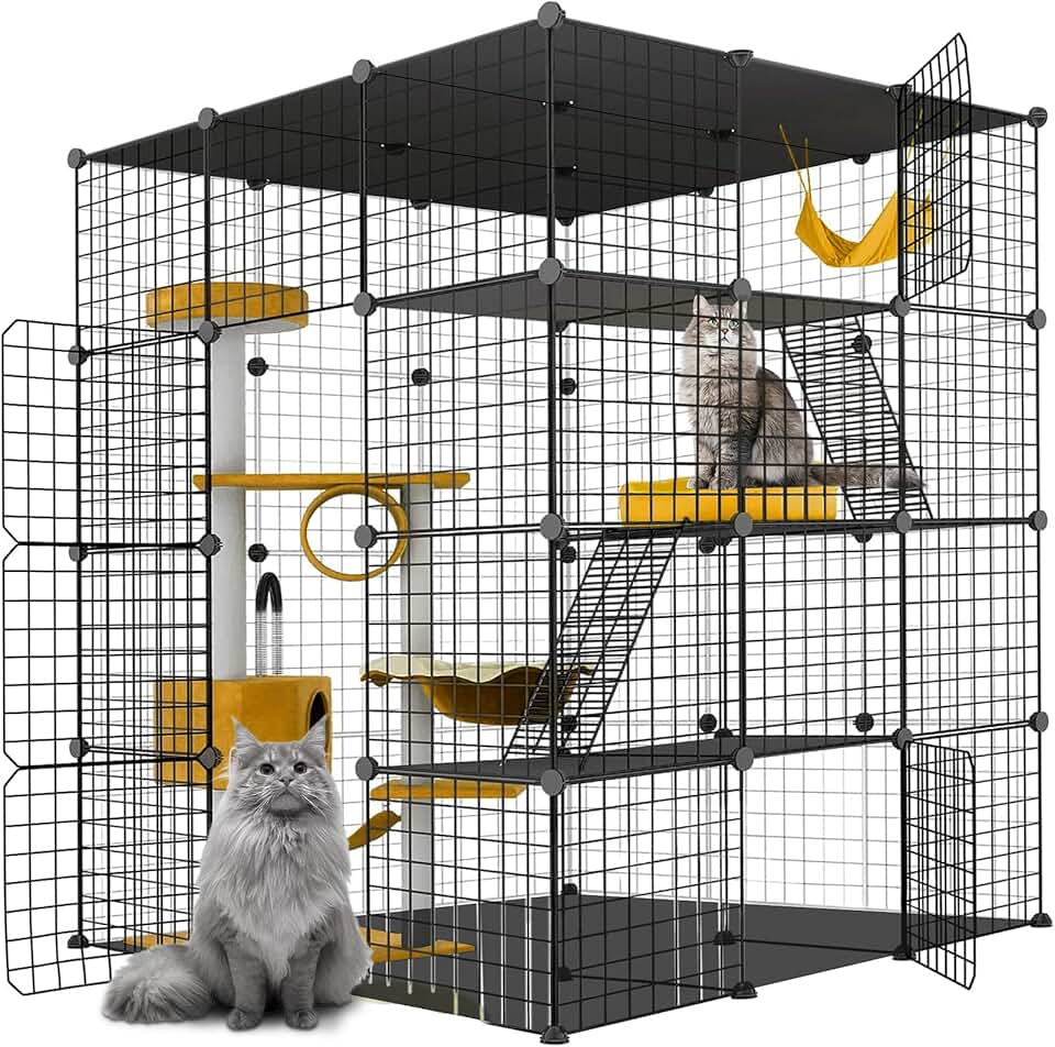 Gaiola grande para gatos, cercadinho para gatos para uso interno, faça você mesmo, caixa de metal removível para canis, grande local de exercício, ideal para 1 a 4 gatos, furão, chinchila, coelho,