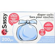 Sassy 100 Count Disposable Diaper Sacks, Powder Scented, 4-25 Sacks per Roll, Easy-to-Tie, Diaper Disposal or Pet Waste Bags