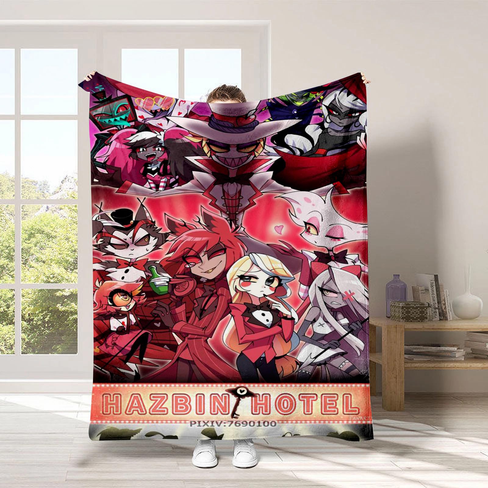 Zhongkaihua Hazbin Hotel Theme Blanket Charlie Morningstar Blanket Vaggie Anime Print Soft Fluffy Flannel Blanket, Rest Bedding Travel Blanket Warm Home Gift