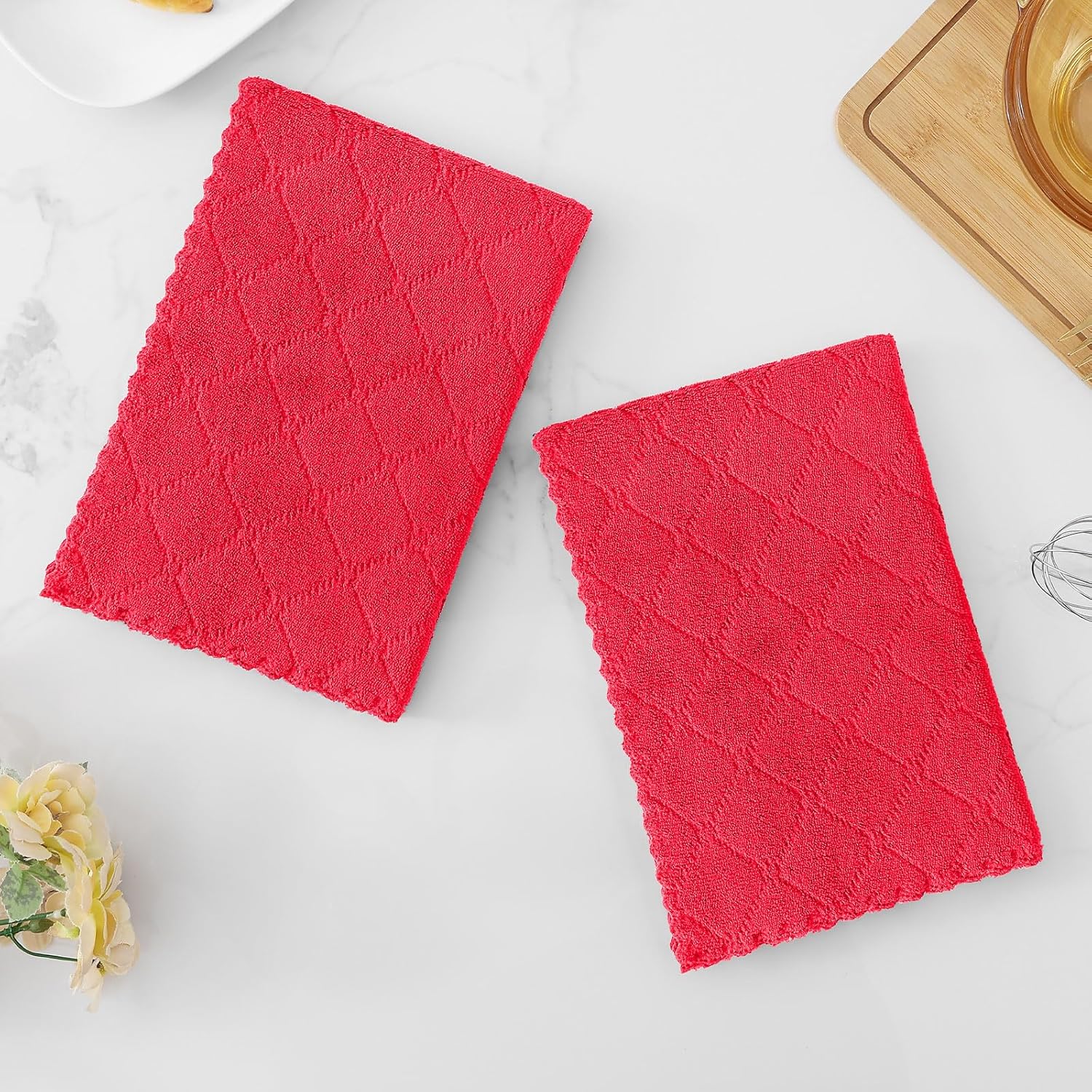 Homaxy 12 Pack Dish Towels for Kitchen (13 x 19 Inches, Red), Super Soft and Absorbent Coral Velvet Dish Cloths for Washing Dishes, Nonstick Oil Fast Drying Microfiber Cleaning Cloth - Image 6