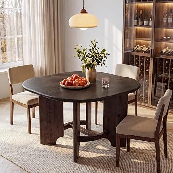 Solid Wood Square Dining Table for 4, 47.24-Inch Farmhouse Kitchen Dinner Table, Sturdy Rustic Dining Room Furniture, Table Only, Walnut