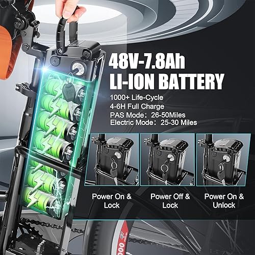 Miniatura 2 de ANCHEER Bicicleta eléctrica de 26 pulgadas para adultos, bicicleta eléctrica de ciudad de marco bajo de 750 W con batería de 48 V374 Wh, hasta 50