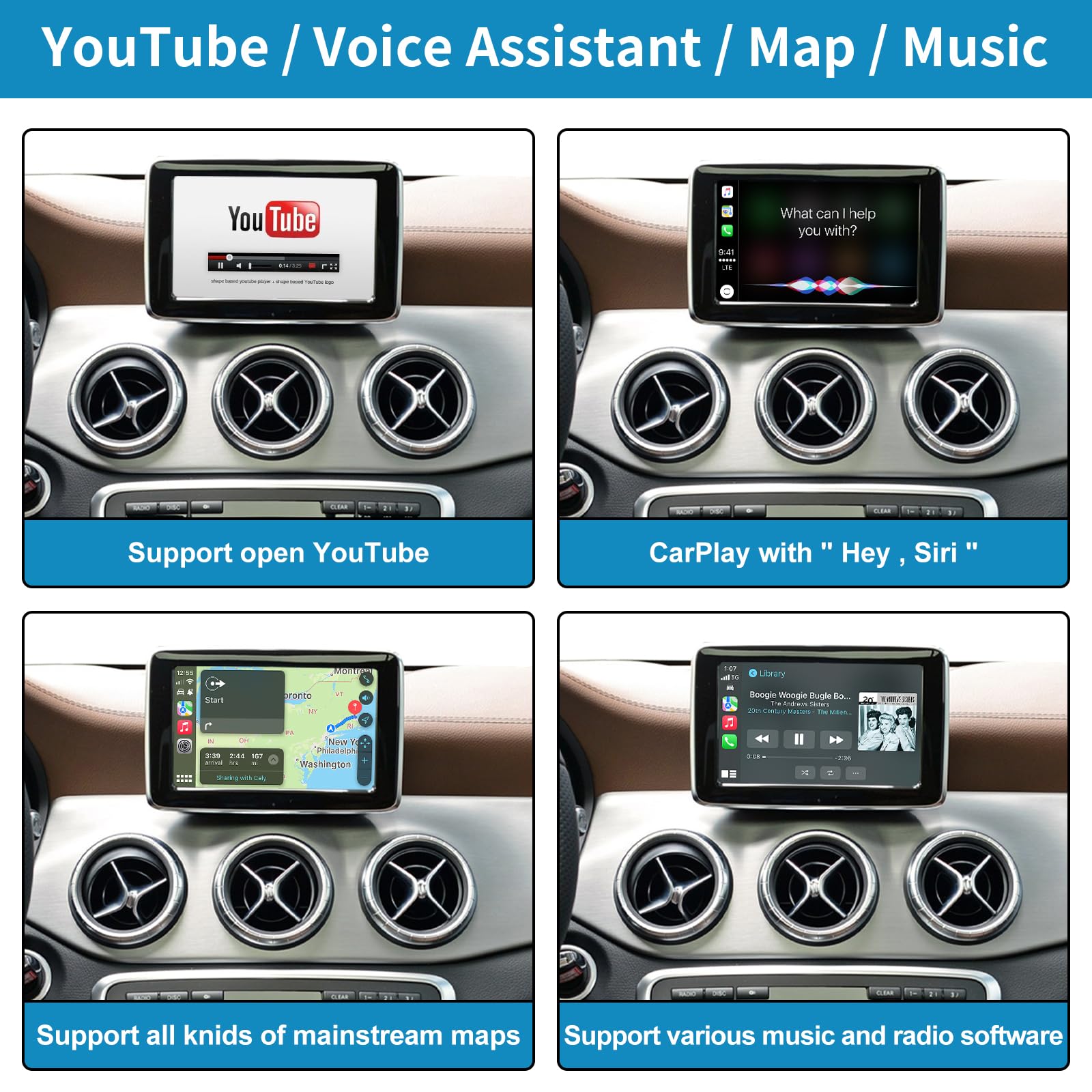 Ninetom Wireless Carplay Retrofit Kit Decoder for 2011-2015 Mercedes Benz A/B/C/GLK/GLA/GLC/GLS/ML/GL/SLK/E/G/V Class with NTG4.5/4.7 System - Image 4