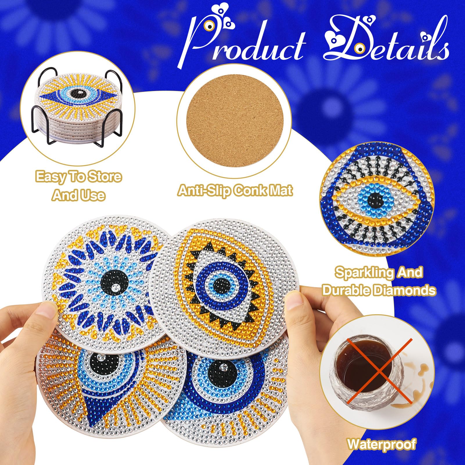 Kit di sottobicchieri per pittura con diamanti fai da te da 8