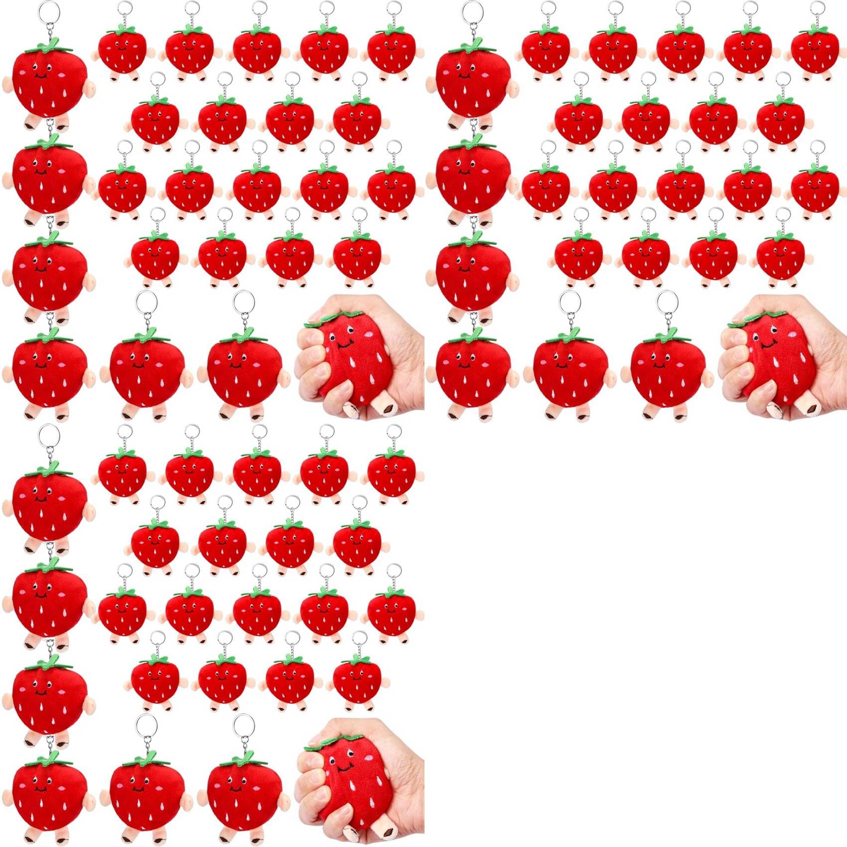 72 Pezzi di Simpatici A Forma di Fragola, Ciondolo di Peluche Rosso, Ciondolo Kawaii Imbottito, Sacchetto Regalo per A Tema Fragola