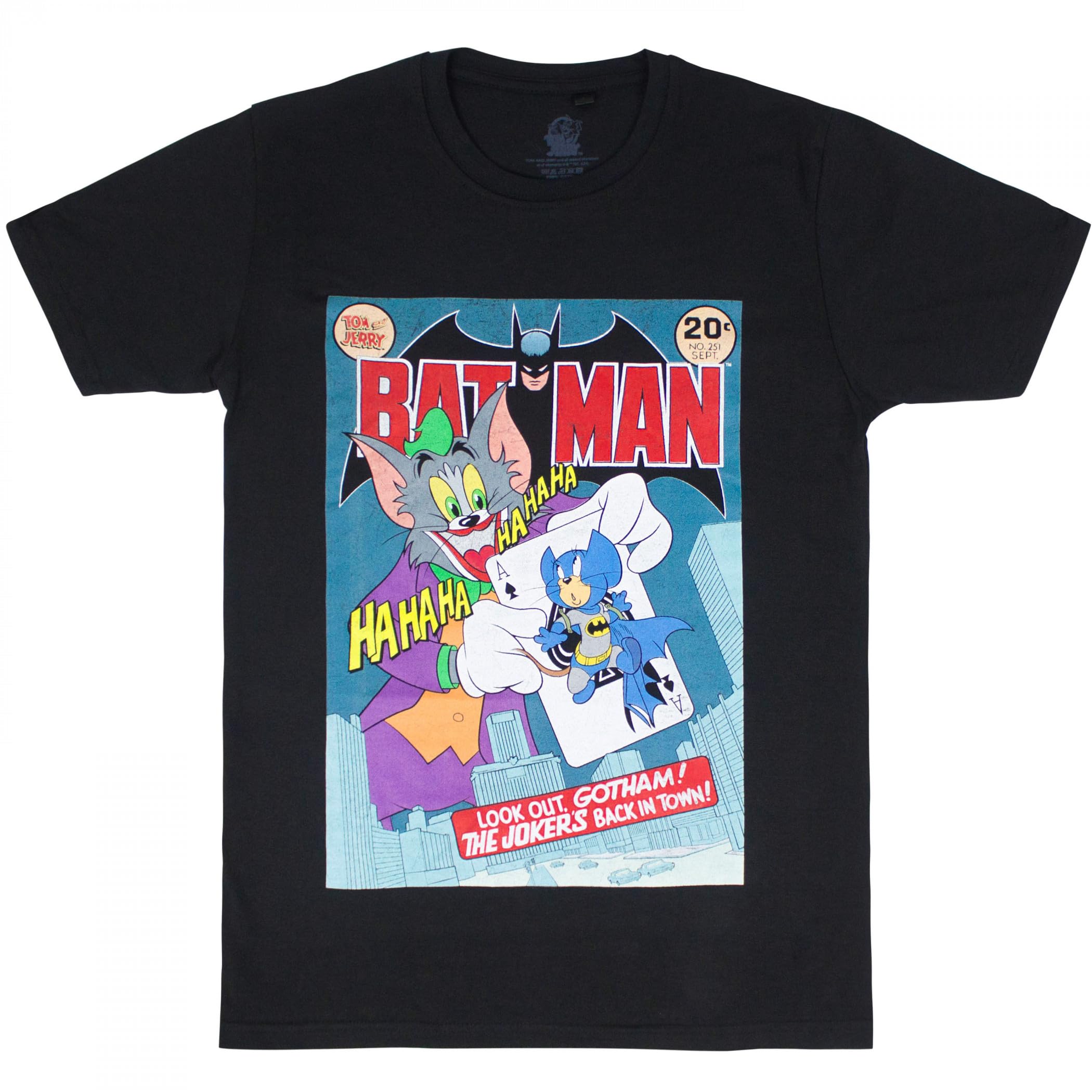 Tom & Jerry Unisex Adult Batman Comic Short-Sleeved Black Cotton T-Shirt Size L