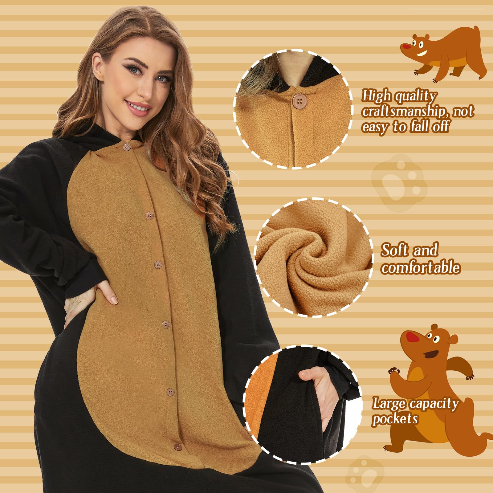 JONRRYIN Combinaison Pyjama Animal Femme, Onesie Kigurumi Adulte Grenouillere avec Masques d'animaux, Animaux Pyjama Combinaison Homme Cosplay pour Carnaval