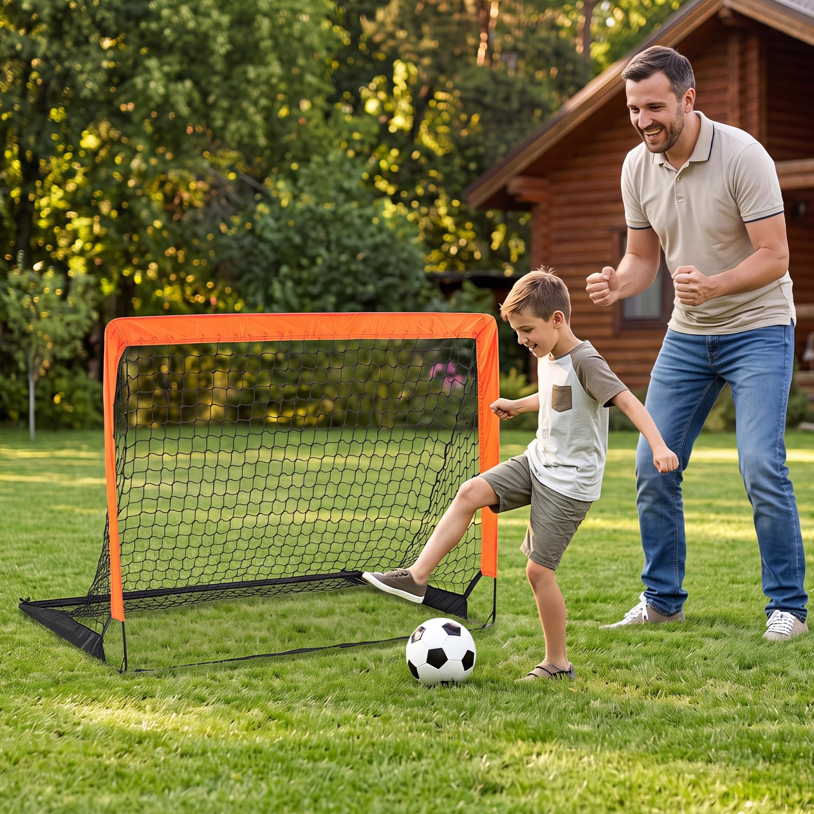 COSTWAY Set di 2 Porte Calcio per Bambini Pieghevole e Portatile | Porta da Calcio in Aste in Fibra di Vetro e Tessuto Oxford con Picchetti, per Giardino, Spiaggia e Cortile