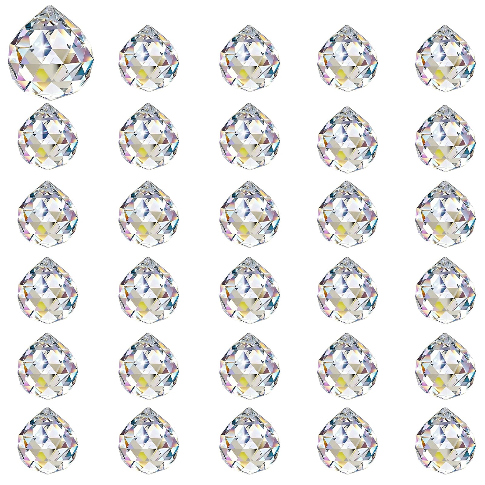 30 sztuk kryształów łapacza słońca, 25 x 30 mm, kryształowe kryształki do zawieszenia, kryształowa kula łapająca słońce, wiszący kryształowy łapacz słońca, łapacz światła do okien i żyrandola