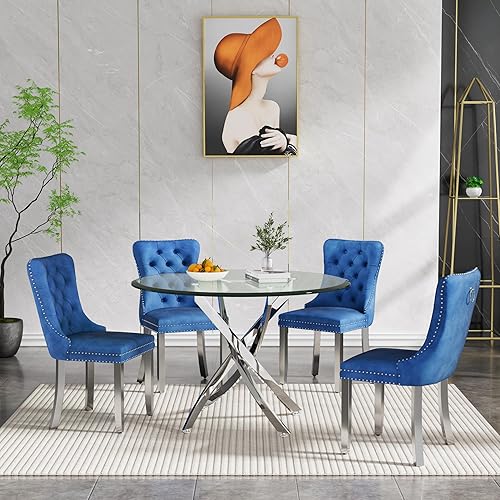 Miniatura 43 de Juego de mesa de comedor rectangular de vidrio para 4, moderno juego de mesa y sillas de cocina de vidrio templado, juego de mesa de comedor Mesa