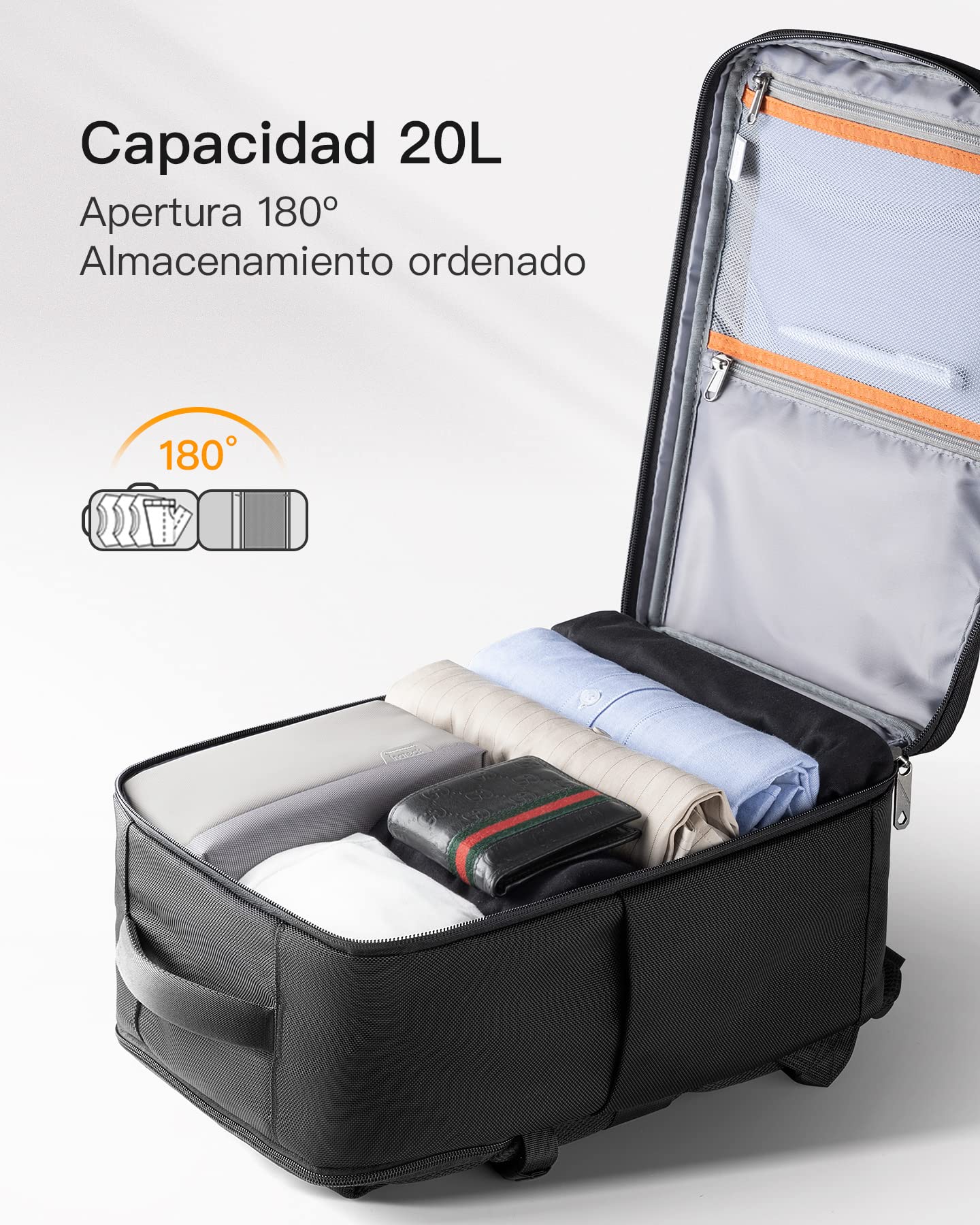 Inateck - Mochila de cabina grande (20 – 42 L, equipaje de mano para viaje de avión delantero, mochila de viaje para negocios y senderismo
