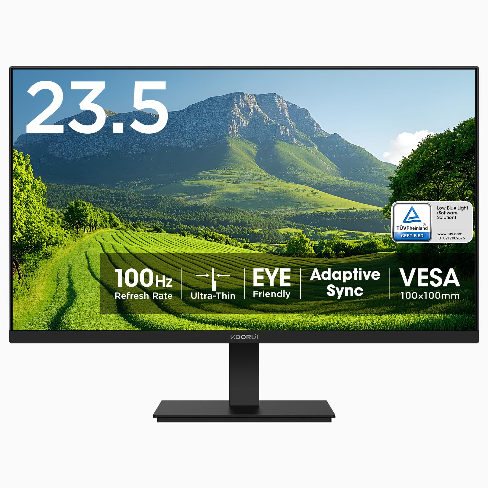 KOORUI Gaming Monitor 24 pollici, Altoparlanti incorporati, FHD 1920 * 1080p, 100Hz, Montabile VESA 75 x 75 mm, Adaptive Sync, Cura Degli Occhi e Regolazione Ergonomica Dell'Inclinazione