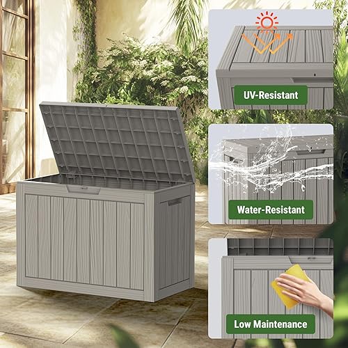 Vista 19 de Mars Villa Deck Box, Waterproof Weatherproof and UV Resistant Resin Storage Bin with Lockable Lid, Ideal for, Outdoor, Patio Furniture Cushions