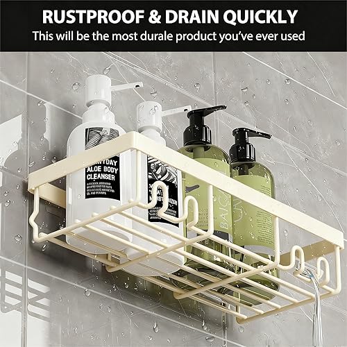 Miniatura 4 de Moforoco Estante organizador de estante para ducha, cesta autoadhesiva negra para estantes de baño, decoración interior de pared de casa de campo,