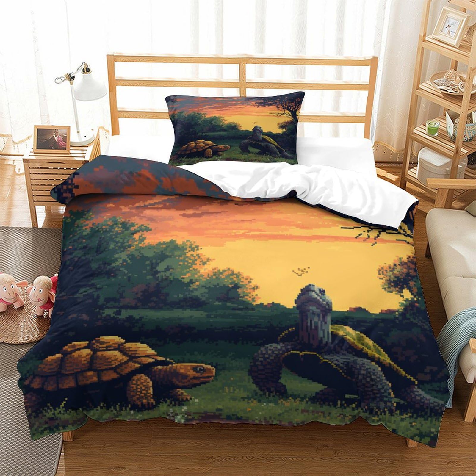 P1s9u7w5y Sea Turtle-3 3D Printed Sunset Turtle Duvet Cover Set 3Pcs Microfiber Tortoise Bedding Set Single（135X200cm）