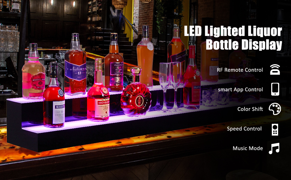 Estante acrílico para botellas con luz LED 2 niveles 60 pulgadas miniatura 7