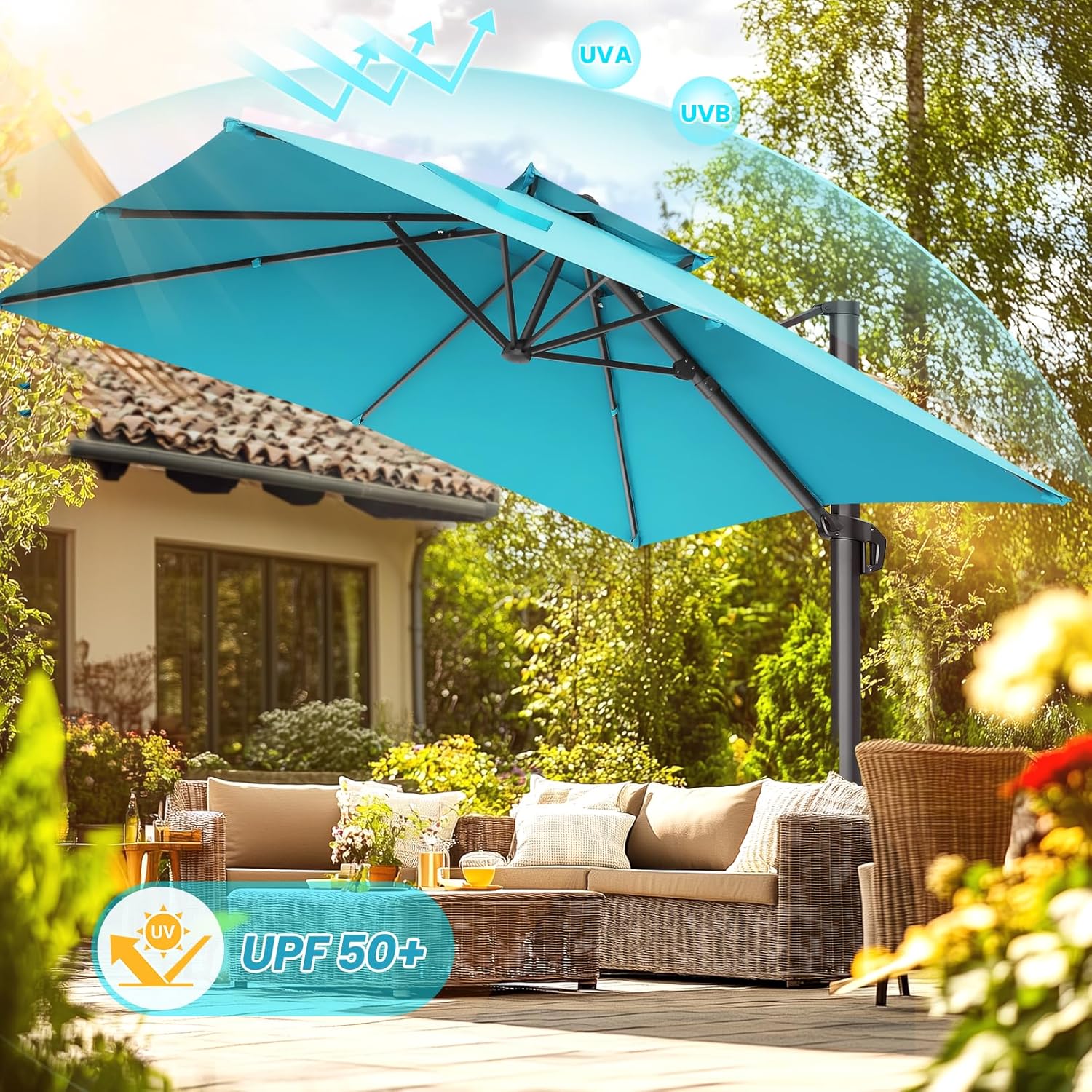 best cantilever patio umbrella 2020 HOTIME10x10ft Patio Umbrella Cantilever Umbrella Double Top - Upgrade and Intensify - 360 Rotation and 5 Angles Adjustment