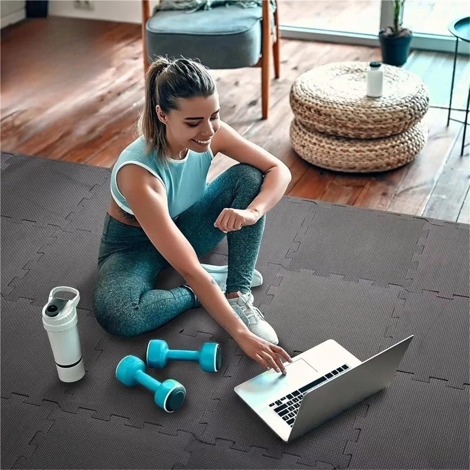 Estera de Juego Espuma EVA, 6 uds., Rompecabezas Entrelazado, Almohadilla Suelo, Superficie Protectora Suave, Estera Ejercicio for Gimnasio para Gimnasio(Blue)