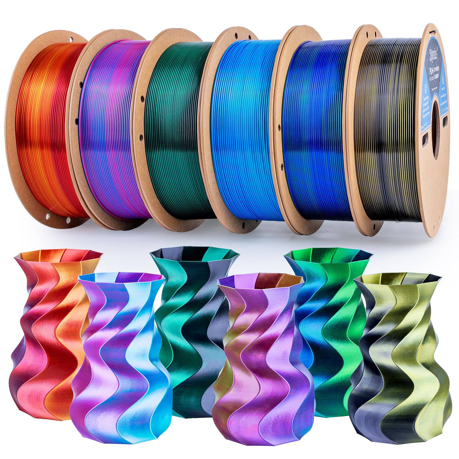 3Dgenius 3D Printer Filament Bundle Silk PLA Filament 1.75mm Pack 3D Printing Filament Pack Silk PLA 3D Printer Filament Fit Most FDM Printers, 1KG X