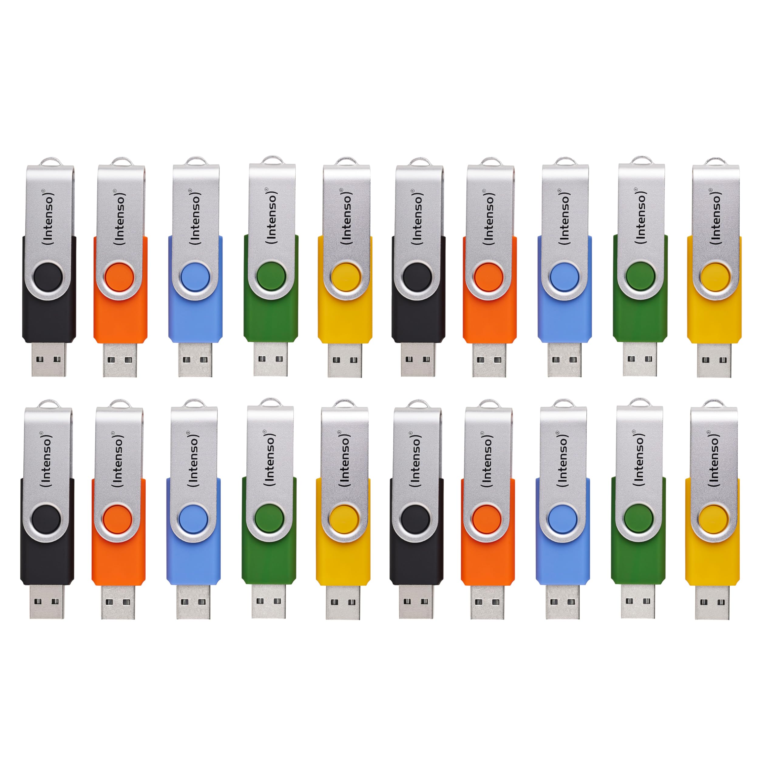 Intenso Basic Line USB 2.0 Stick Set – 20 x 4 GB ad alta velocità, multicolore con etichette | Chiavette di memoria ad alta velocità, con etichette