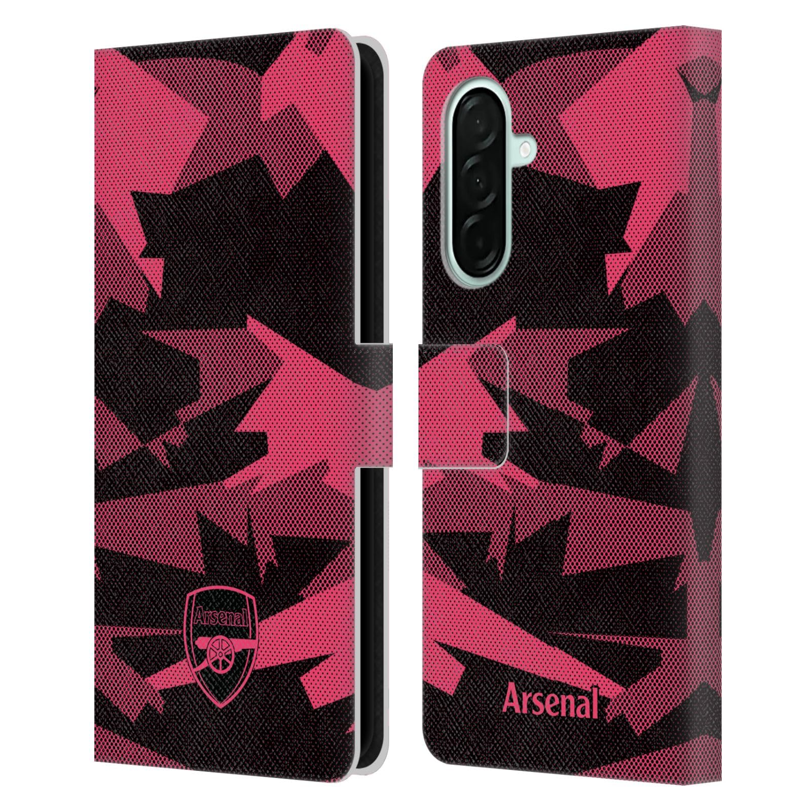 Head Case Designs Officially Licensed Arsenal FC Geometric Pink Crest and Gunners Logo Leather Wallet Case Compatible With Samsung Galaxy A26 5G — image 1