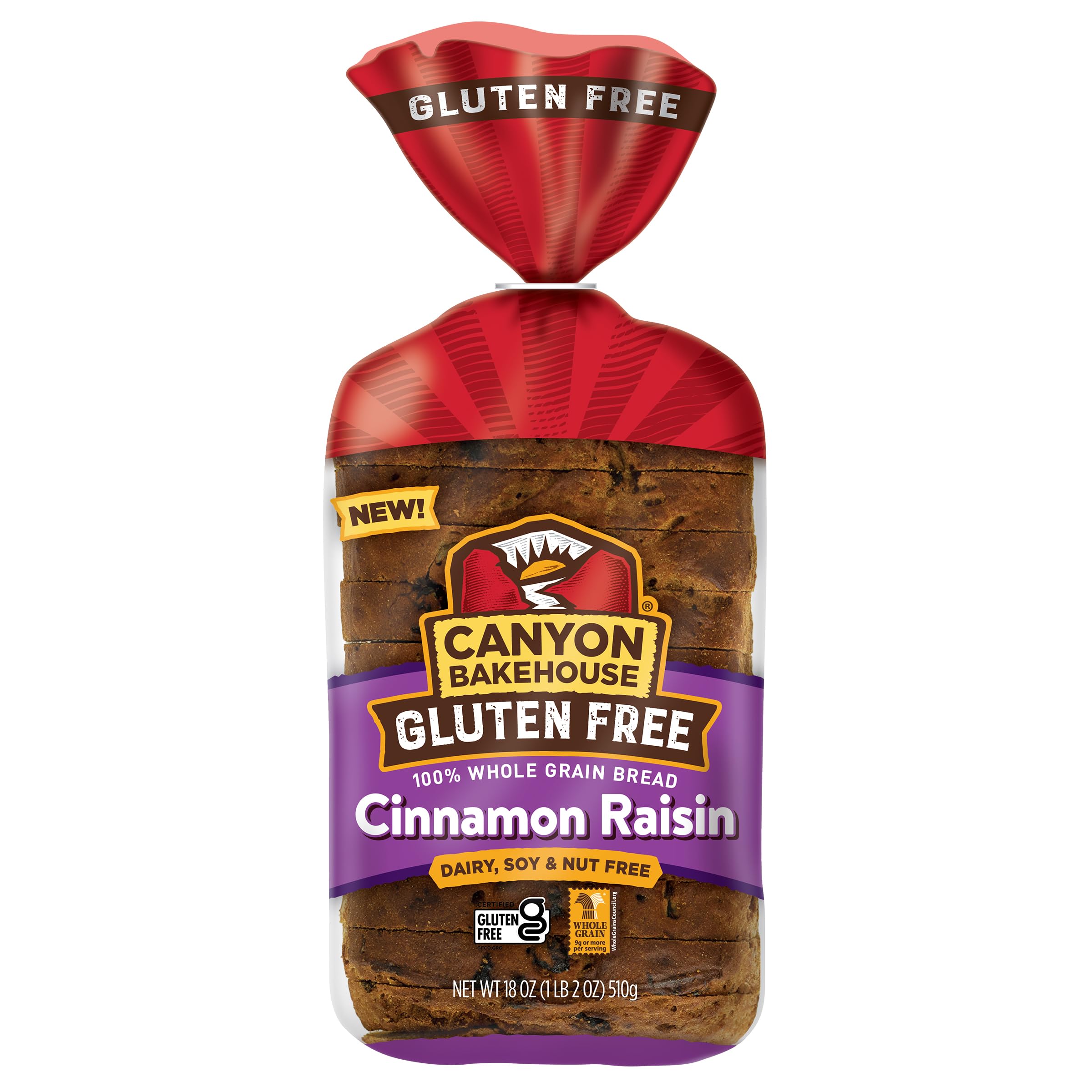 Canyon Bakehouse, Gluten Free Bread Cinnamon Raisin (Frozen), 18oz, Pack of 6