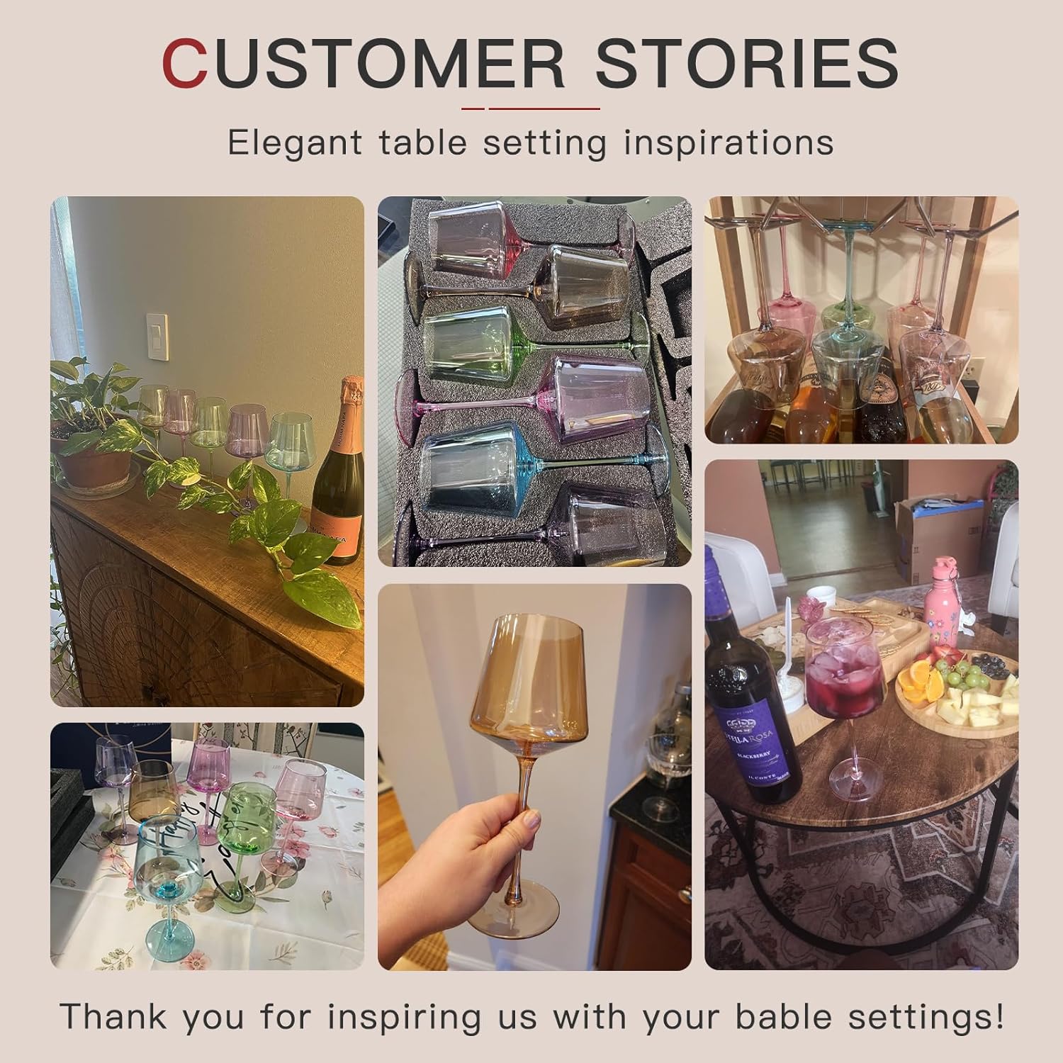 Colored Wine Glasses Set of 6-18oz【Hand Blown】 Crystal Colorful Wine Glass with With Long Stem-Muticolor Glasses Wedding gift set for wine lovers Wine Dinner