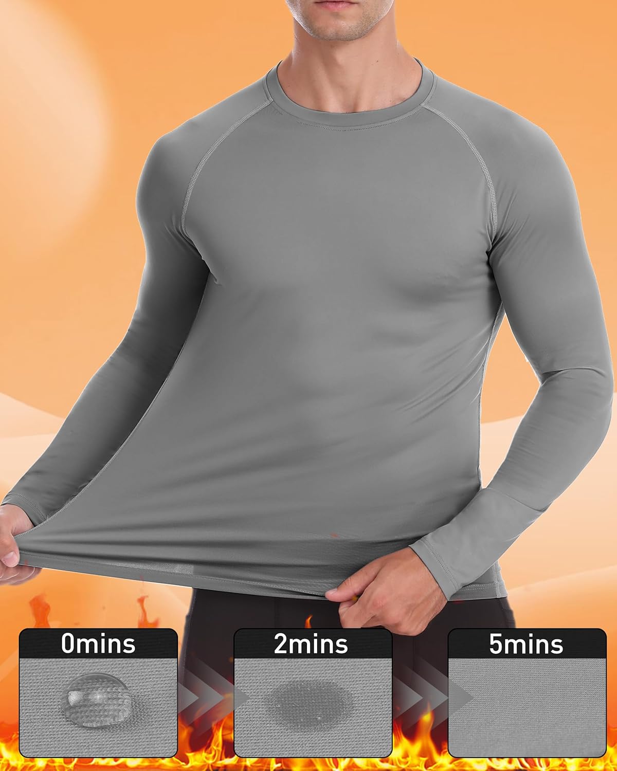 Men's Thermal Compression Shirt, Long Sleeve Fleece Lined Workout Shirts Winter Cold Weather Athletic Base Layer Top - Image 5