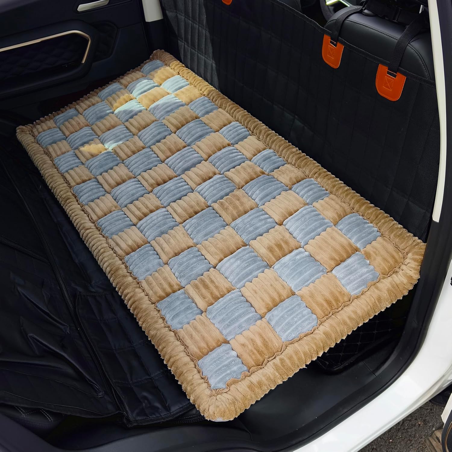 Dog Bed for Car Backseat, Non-Slip Pet Mat Furry Back Seat Blanket for Dogs, Washable Seat Cover for Backseat Extenders (Coffee&Grey, 24.8x54 inch)