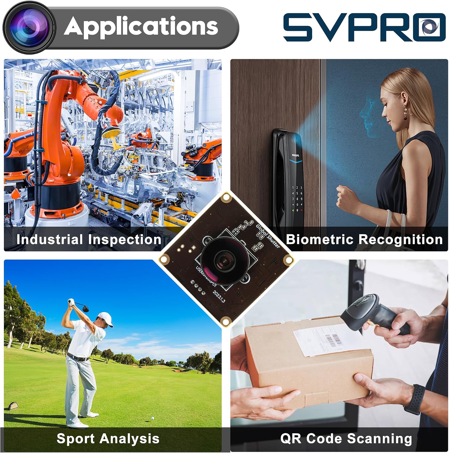 SVPRO 2MP Global Shutter USB Camera Board 90fps High-Speed Webcam Module with Fisheye Lens Wide-Angle Slow-Motion Camera 1920x1200 AR0234 UVC Cam for Computers, Laptops, Android Devices
