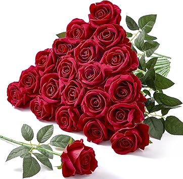 Serwalin 20pcs Red Roses Artificial Flowers, 4