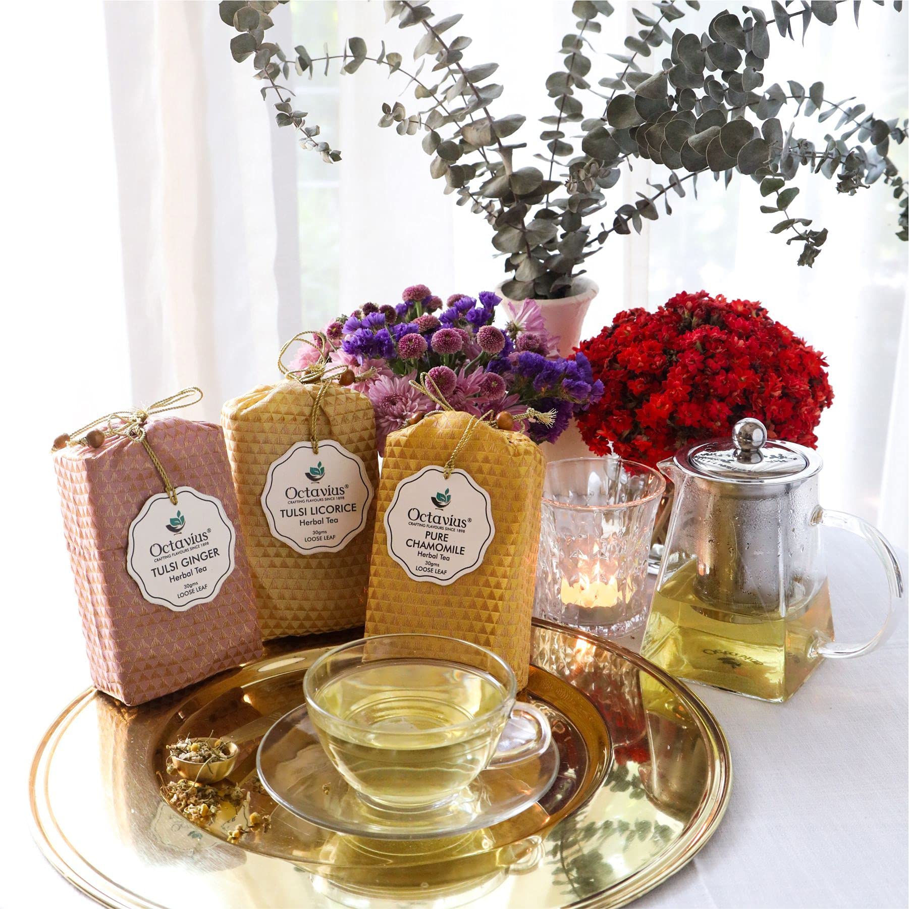 Octavius Assortment of Healthy Caffine Free Whole Leaf Tisane Teas| 3 Premium Loose Leaf Tisane| Tulsi Ginger| Tulsi Rose Chamomile | Tulsi Licorice - 30 GMS Handcrafted Premium Gift Pouches (B07S84R874) Amazon Price History, Amazon Price Tracker