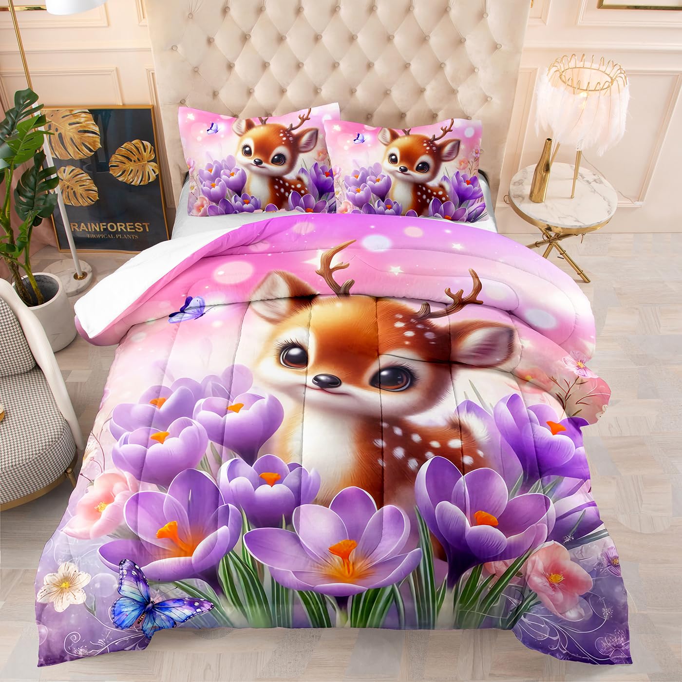 Couette thermorégulatrice 200x200 microfibre lavable 200Gsm avec taies Fawn