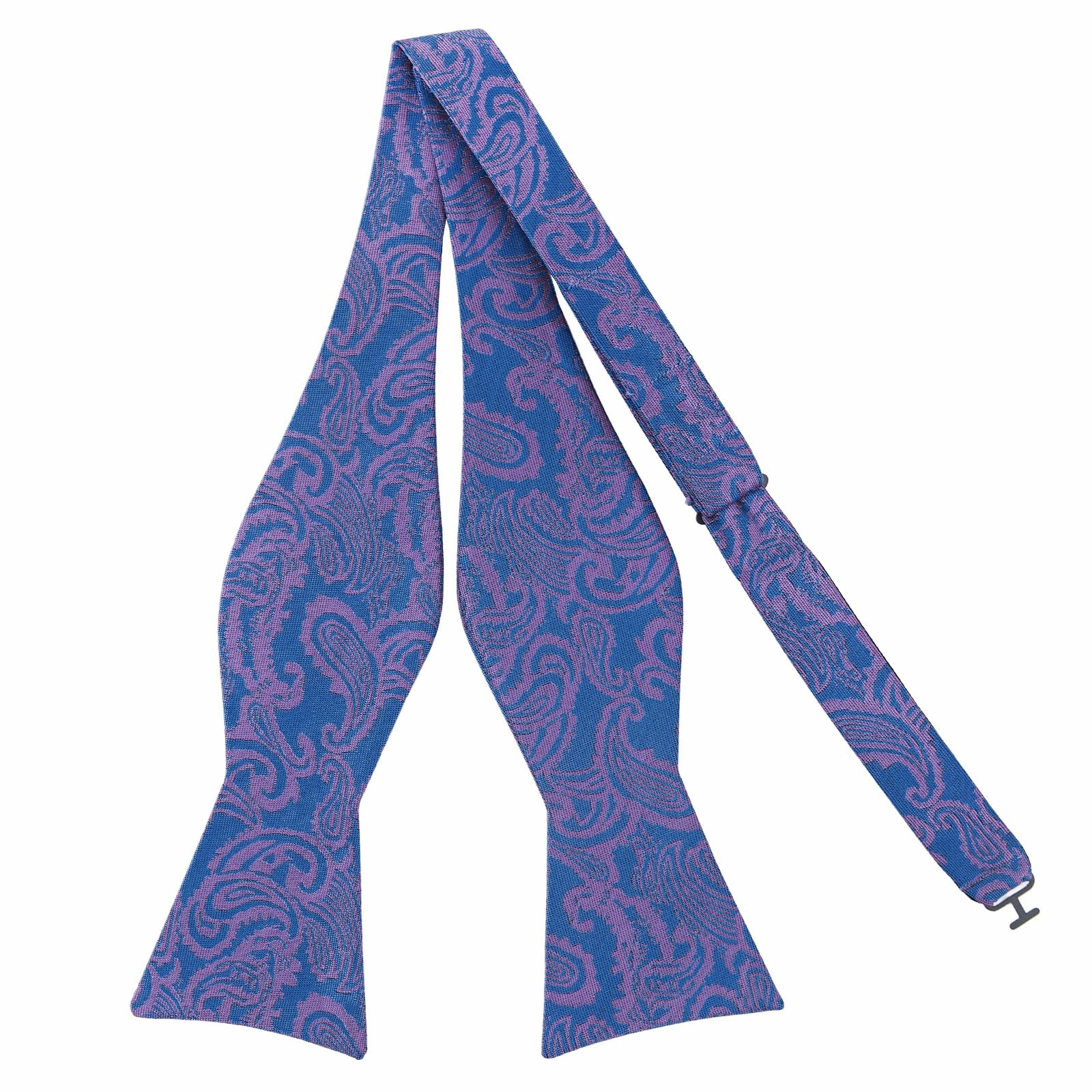Pensee Men's Blue Light Purple Paisley Self Bow Tie Blue & Light Purple Paisleys Jacquard Woven Silk Bow Ties