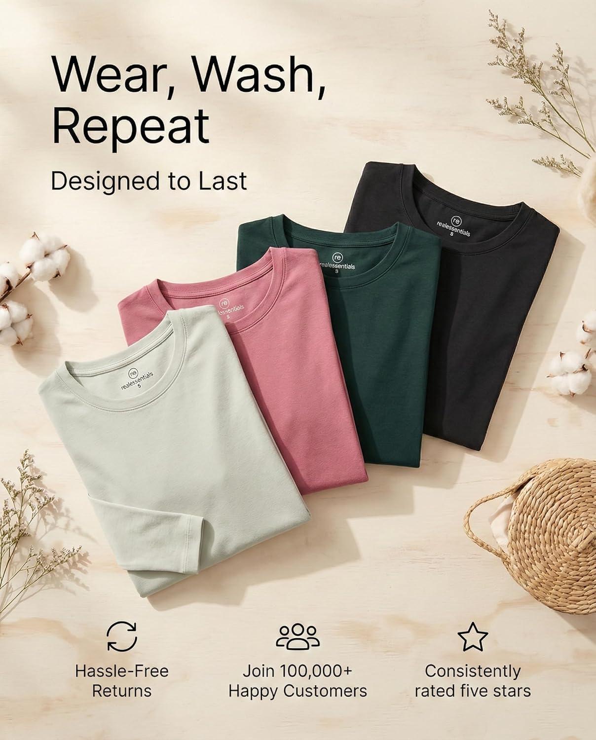 Real Essentials 4 Pack: Women's Cotton Classic-Fit Long-Sleeve Crewneck T-Shirt (Available in Plus Size) - Image 5