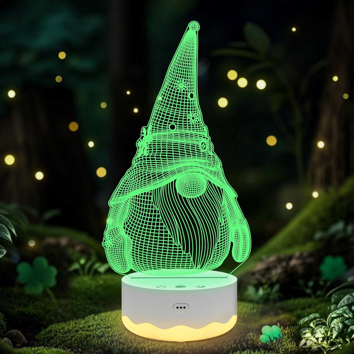 Ammonite Gnome Gifts, Gnome Night Light 3D Optical USB LED Lamp with Remote Touch 16 Color Flashing Changing Timer Stuff Decorations St Patricks Day Mothers Day Christmas Gifts