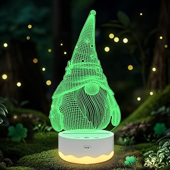 Ammonite Gnome Gifts, Gnome Night Light 3D Optical USB LED Lamp with Remote Touch 16 Color Flashing Changing Timer Stuff Decorations St Patricks Day Mothers Day Christmas Gifts