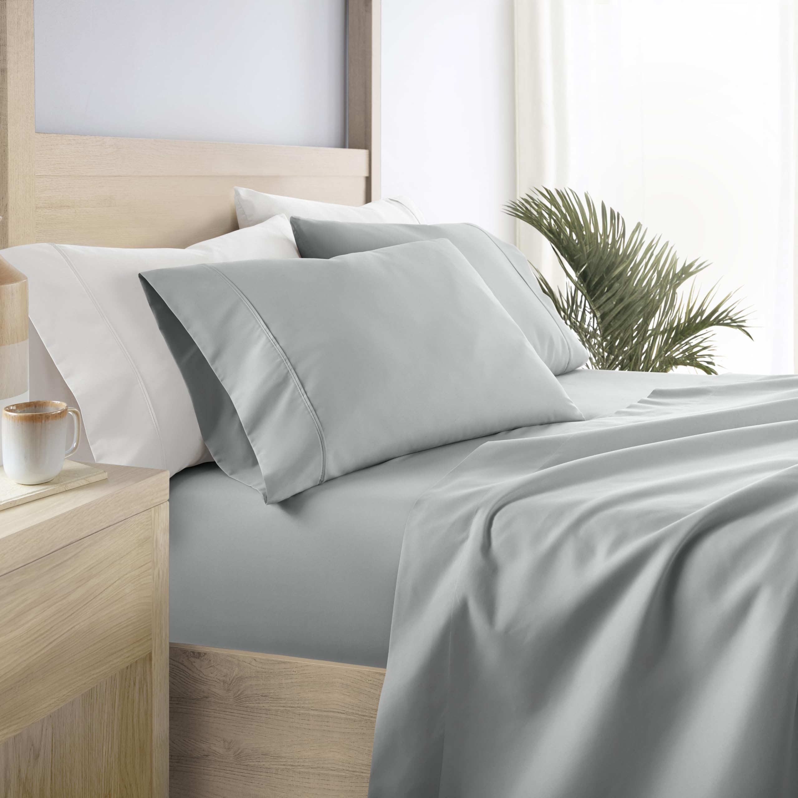 Linen Market 3-częściowy zestaw pościeli do łóżka pojedynczego dzięki tym miękkim, orzeźwiającym prześcieradłom z głębokimi narożnikami na materac o grubości 40,6 cm, jasnoszary
