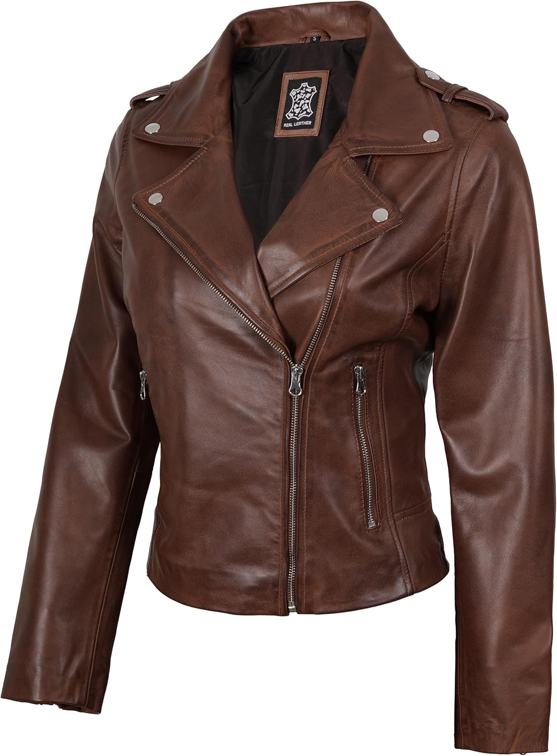 Blingsoul Real Lambskin Leather Jacket Women - Asymmetrical Style Womens Leather Jackets